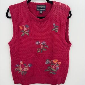 Herman Geist Mulberry Vintage Sweater Vest Hand Embroidered Linen Cotton M